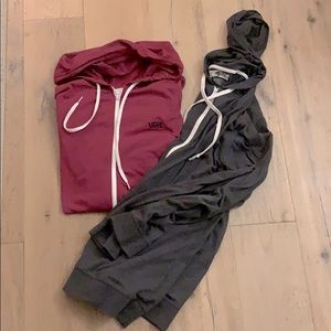 Two large mans VANS light weight zip up hoodies